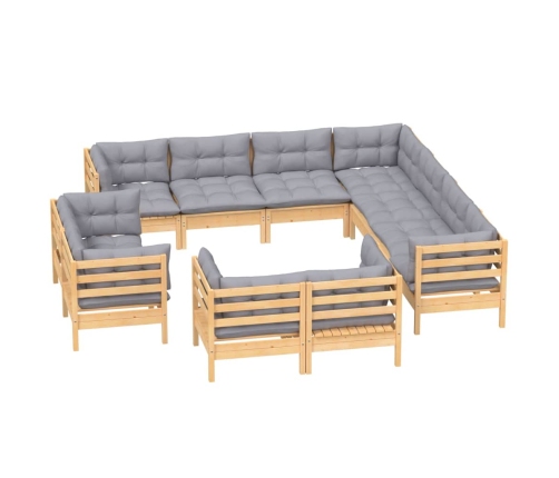 Juego de muebles de jardín 11 pzas y cojines madera maciza pino