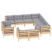 Juego de muebles de jardín 11 pzas y cojines madera maciza pino