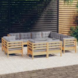 Juego de muebles de jardín 11 pzas y cojines madera maciza pino