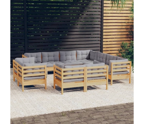 Juego de muebles de jardín 11 pzas y cojines madera maciza pino