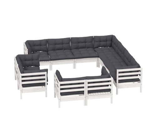 Muebles de jardín 11 pzas y cojines blanco madera maciza pino