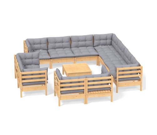 Juego de muebles de jardín 12 pzas y cojines madera maciza pino