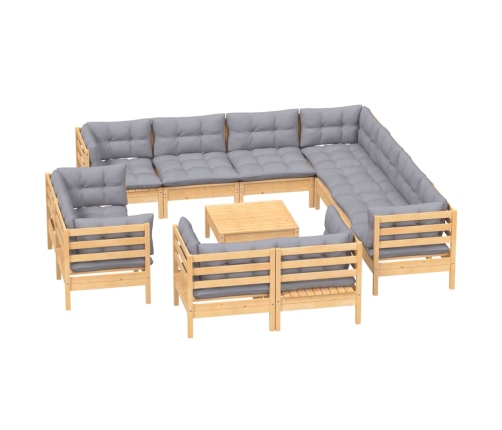Juego de muebles de jardín 12 pzas y cojines madera maciza pino