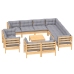 Juego de muebles de jardín 12 pzas y cojines madera maciza pino