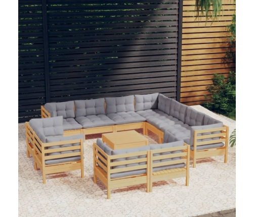 Juego de muebles de jardín 12 pzas y cojines madera maciza pino