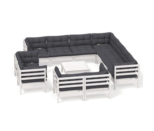 Muebles de jardín 12 pzas con cojines blanco madera maciza pino