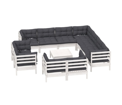 Muebles de jardín 12 pzas con cojines blanco madera maciza pino