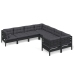 Muebles de jardín 8 pzas y cojines negro madera maciza de pino