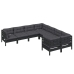 Muebles de jardín 8 pzas y cojines negro madera maciza de pino
