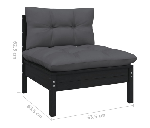Muebles de jardín 8 pzas y cojines negro madera maciza de pino