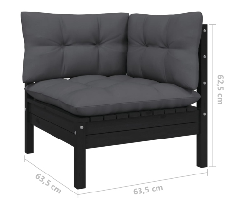 Muebles de jardín 8 pzas y cojines negro madera maciza de pino