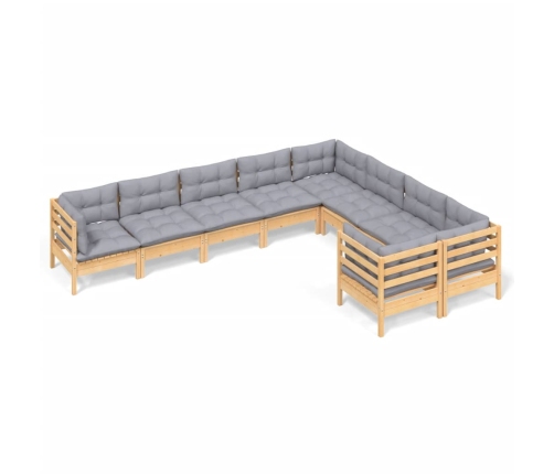 Juego de muebles de jardín 9 pzas y cojines madera de pino