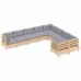 Juego de muebles de jardín 9 pzas y cojines madera de pino