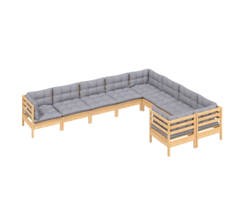 Juego de muebles de jardín 9 pzas y cojines madera de pino