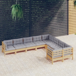 Juego de muebles de jardín 9 pzas y cojines madera de pino
