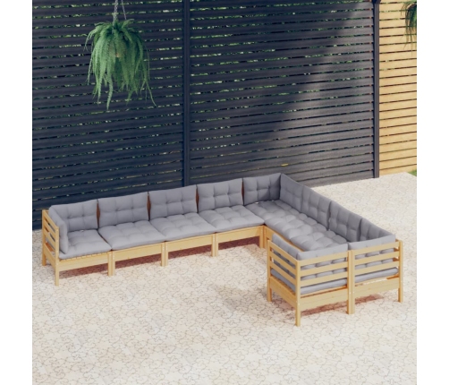 Juego de muebles de jardín 9 pzas y cojines madera de pino