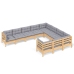 Juego de muebles de jardín 10 pzas y cojines madera de pino