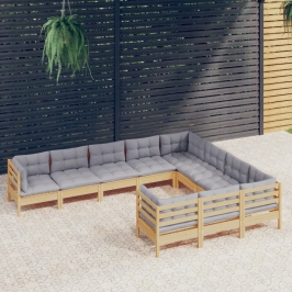 Juego de muebles de jardín 10 pzas y cojines madera de pino