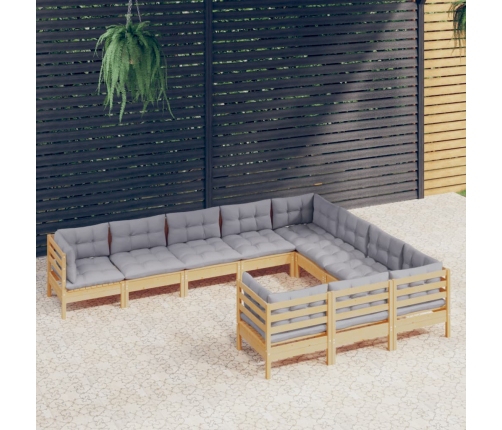 Juego de muebles de jardín 10 pzas y cojines madera de pino
