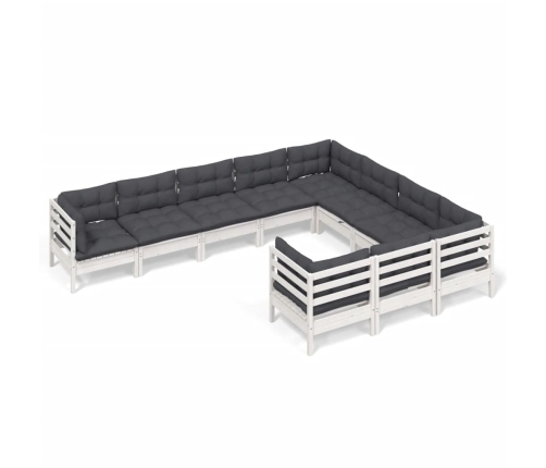Muebles de jardín 10 pzas y cojines blanco madera de pino
