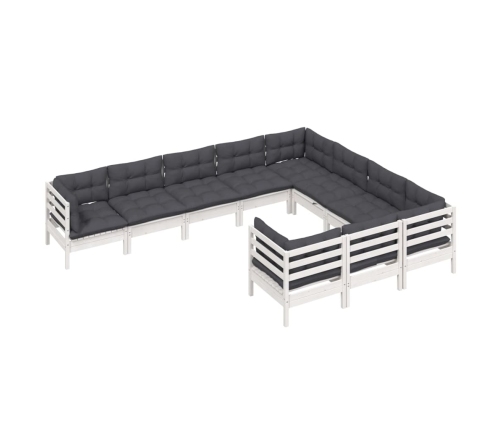 Muebles de jardín 10 pzas y cojines blanco madera de pino
