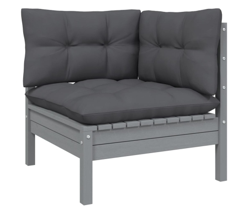 Muebles de jardín 11 pzas y cojines gris madera de pino