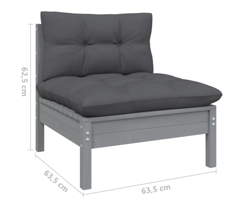 Muebles de jardín 11 pzas y cojines gris madera de pino