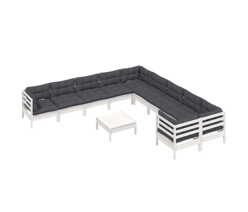 Muebles de jardín 11 pzas y cojines blanco madera de pino