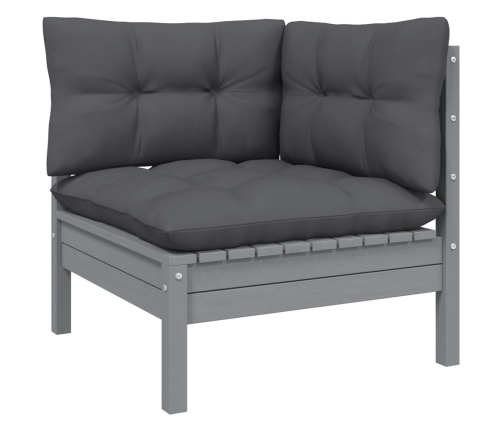 Muebles de jardín 11 pzas y cojines gris madera de pino