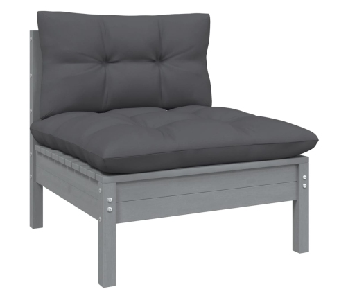 Muebles de jardín 11 pzas y cojines gris madera de pino