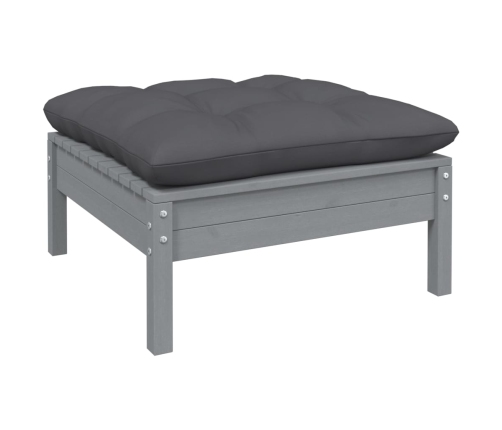 Muebles de jardín 11 pzas y cojines gris madera de pino