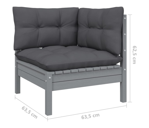 Muebles de jardín 11 pzas y cojines gris madera de pino