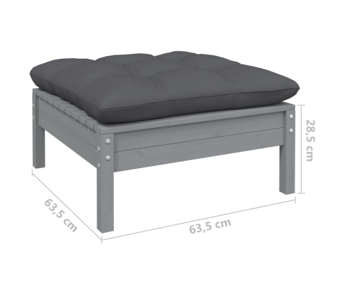 Muebles de jardín 11 pzas y cojines gris madera de pino