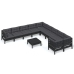 Muebles de jardín 11 pzas y cojines negro madera de pino