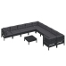 Muebles de jardín 11 pzas y cojines negro madera de pino