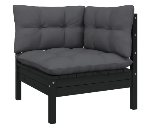 Muebles de jardín 11 pzas y cojines negro madera de pino
