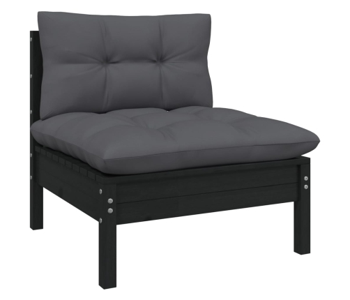 Muebles de jardín 11 pzas y cojines negro madera de pino