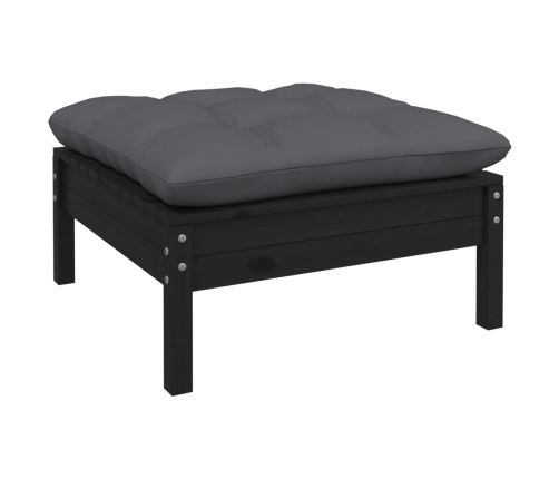 Muebles de jardín 11 pzas y cojines negro madera de pino