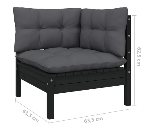 Muebles de jardín 11 pzas y cojines negro madera de pino