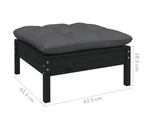 Muebles de jardín 11 pzas y cojines negro madera de pino