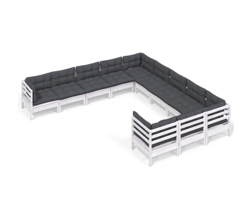 Muebles de jardín 11 pzas y cojines blanco madera de pino