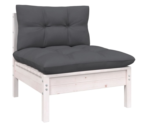 Muebles de jardín 11 pzas y cojines blanco madera de pino