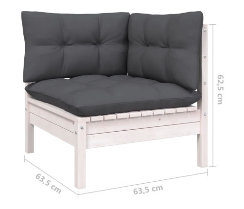 Muebles de jardín 11 pzas y cojines blanco madera de pino