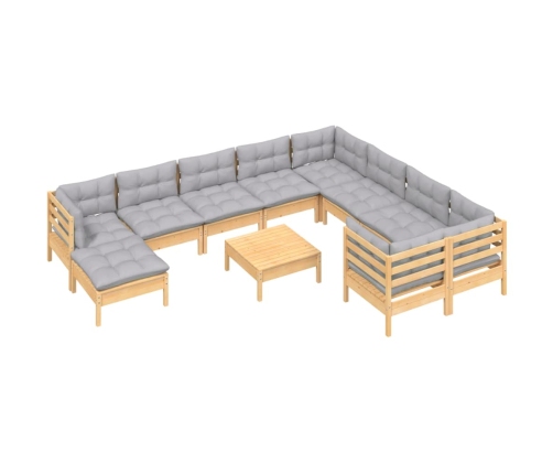 Juego de muebles de jardín 11 pzas y cojines madera de pino