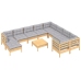 Juego de muebles de jardín 11 pzas y cojines madera de pino
