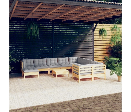 Juego de muebles de jardín 11 pzas y cojines madera de pino