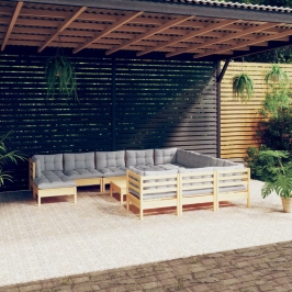 Juego de muebles de jardín 12 pzas y cojines madera de pino