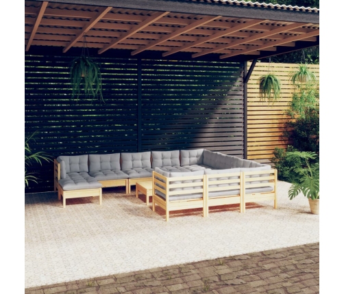 Juego de muebles de jardín 12 pzas y cojines madera de pino