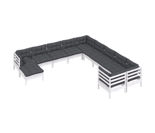 Muebles de jardín 11 pzas y cojines blanco madera de pino