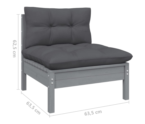 Muebles de jardín 11 pzas y cojines gris madera de pino